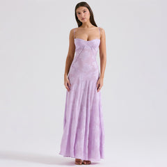 Purple Backless Suspender Dress