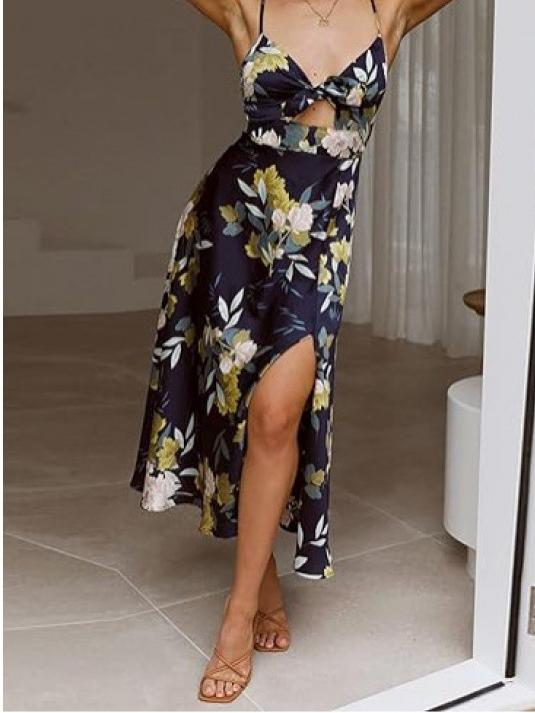 Beach Halter Dress With Printed Bow