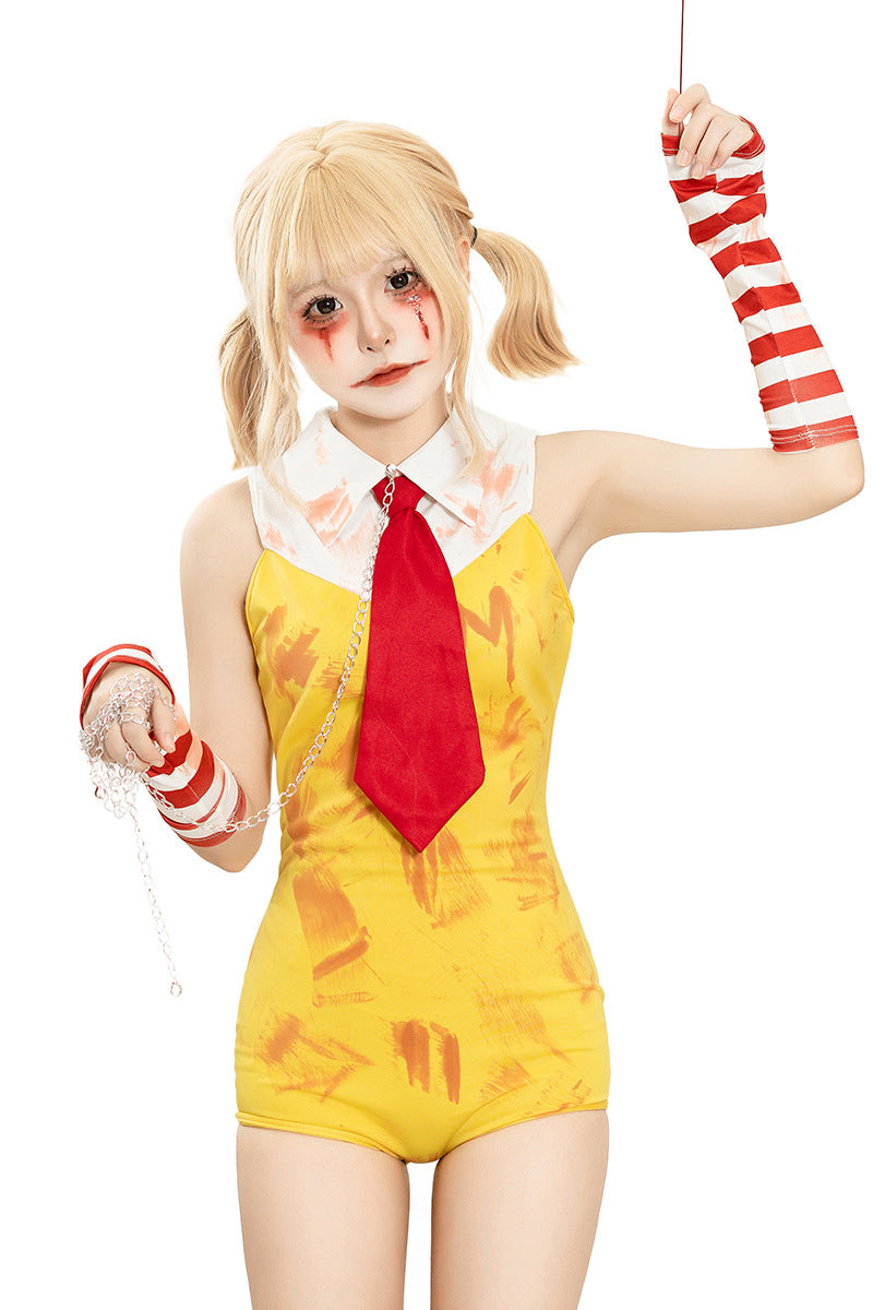 Halloween Costume Anime Game Character Cosplay Yellow Striped Jumpsuit