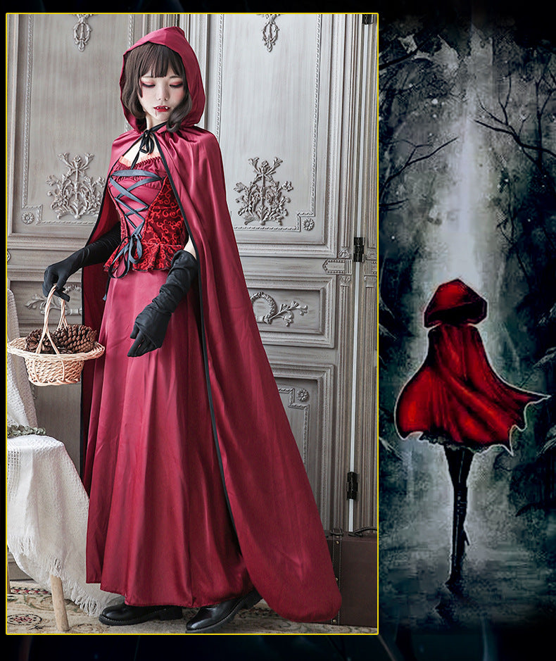 Red Riding Hood Cosplay Vampire Cape Shawl Halloween Dress