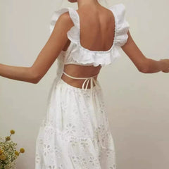 White Square Neck Backless Dress