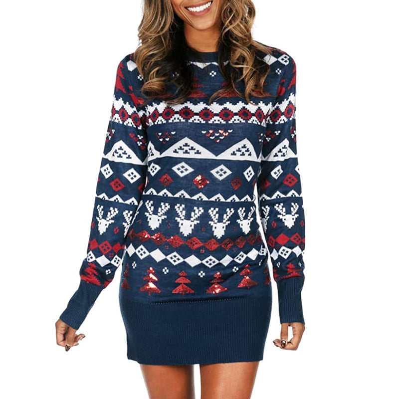 Christmas Red Reindeer Sweater Dress