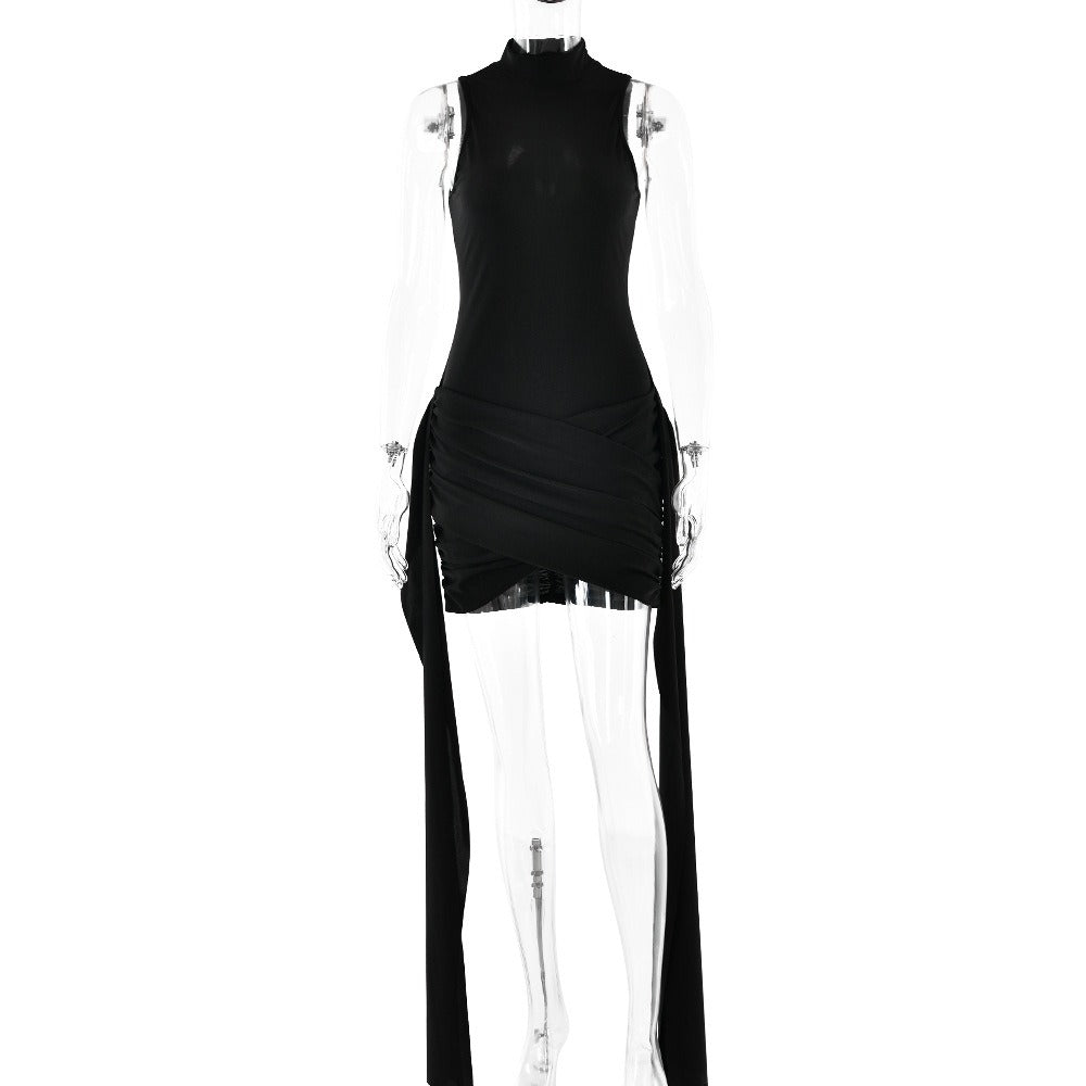 Round Neck Sleeveless Hip-Wrapped Tie Dress
