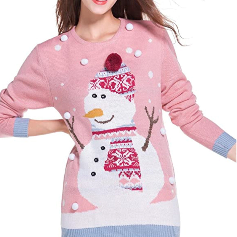 Christmas Cute Reindeer Snowflakes Knitted Sweater