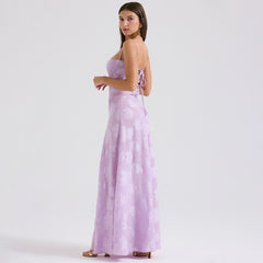Purple Backless Suspender Dress