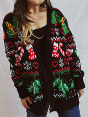 Long Sleeve Jacquard Christmas Streetwear Cardigans