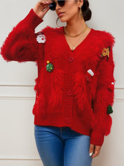 Flauschige Strickjacke mit Weihnachtselementen