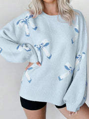 Christmas Bow Round Neck Long Sleeve Sweater