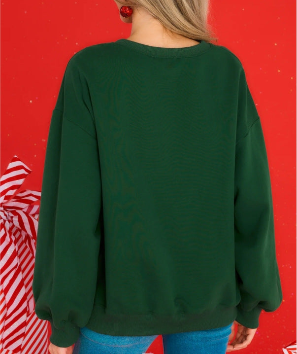 Bowknot Round Neck Long Sleeve Sequined Christmas Sweatshirt