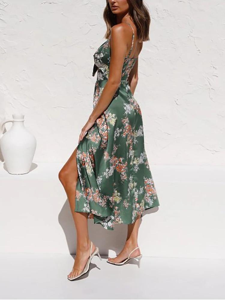 Beach Halter Dress With Printed Bow