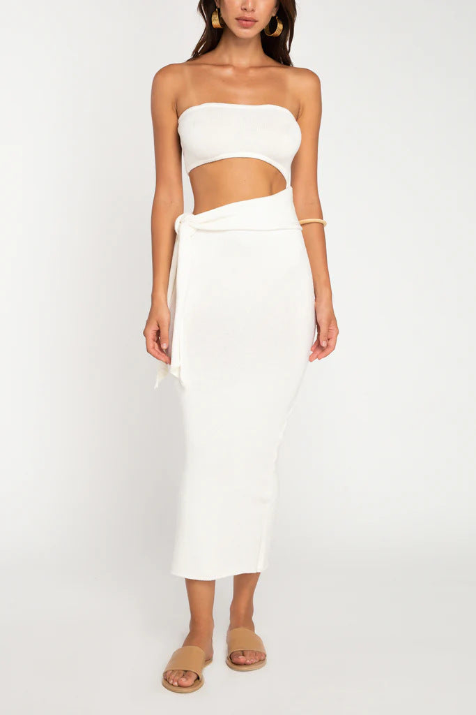 Hollow Backless Strapless Knitted Midi Dress