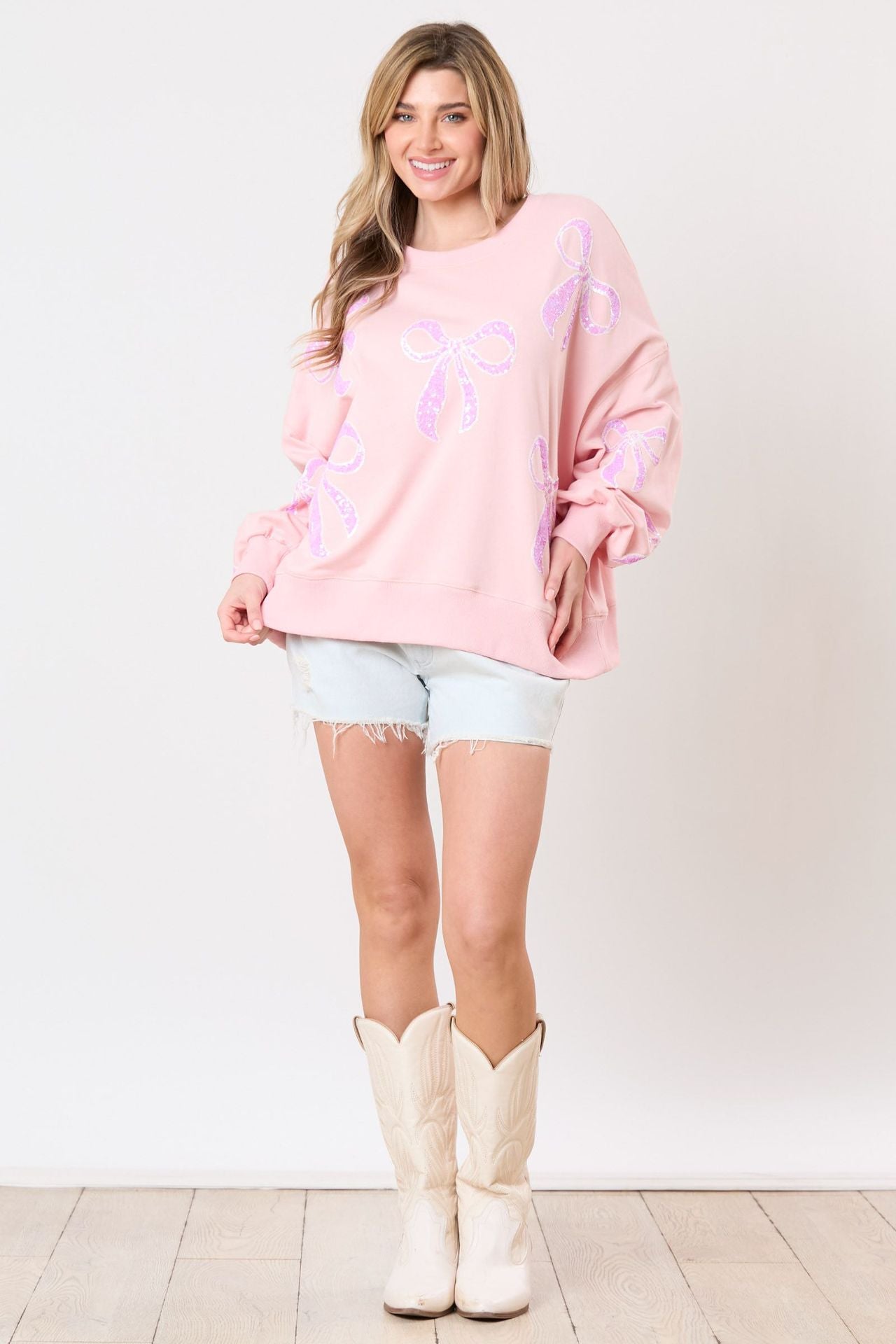 Christmas Loose Round Neck Bowknot Sweatshirt