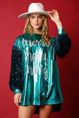 Merry Christmas Sequin Foil Mini Dress