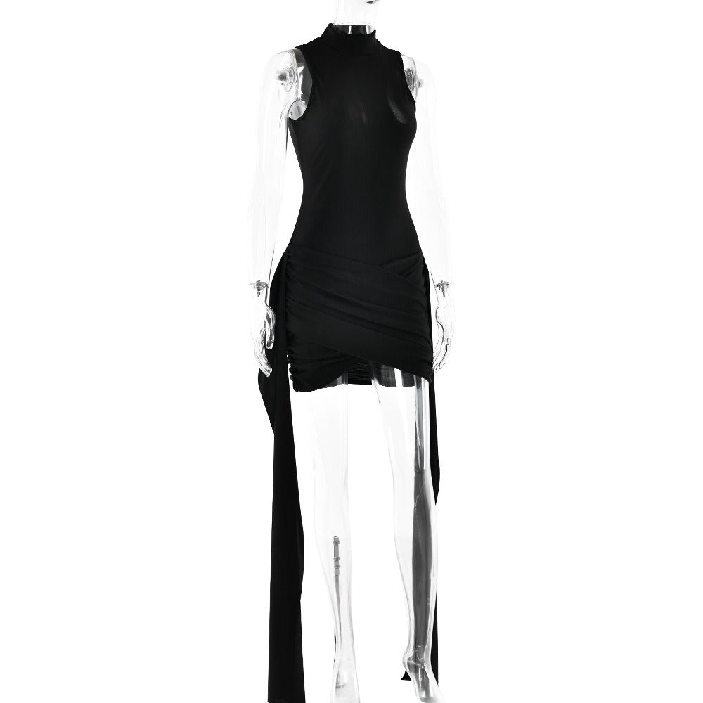 Round Neck Sleeveless Hip-Wrapped Tie Dress
