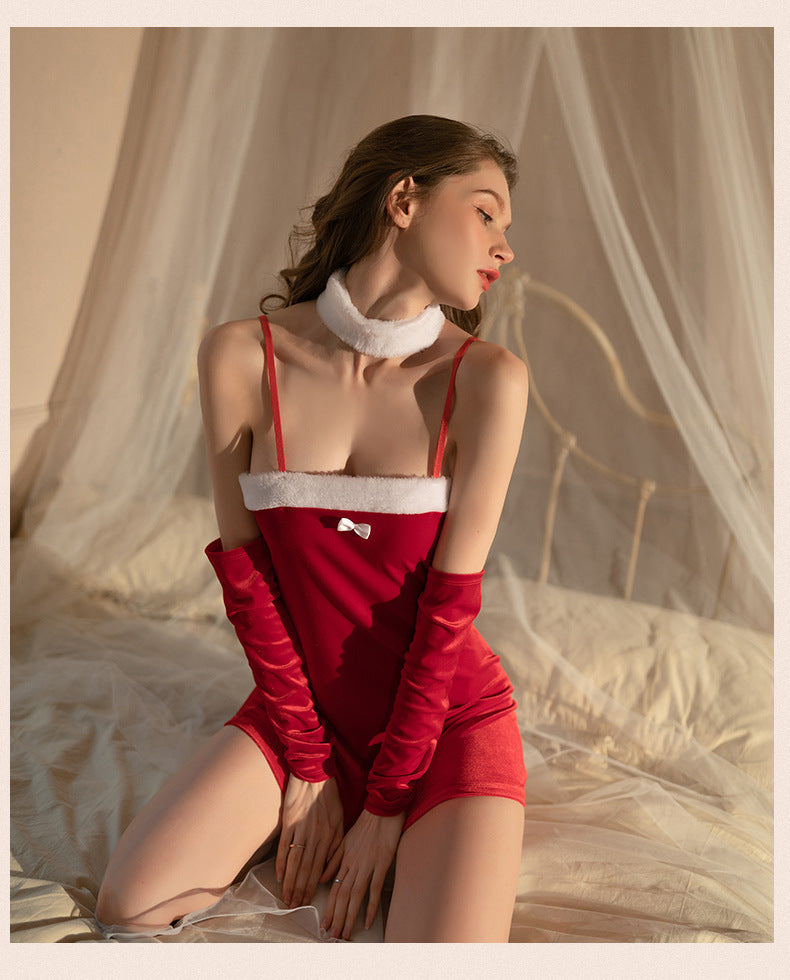 Christmas Outfit Suspenders Hollow Pajamas Dress