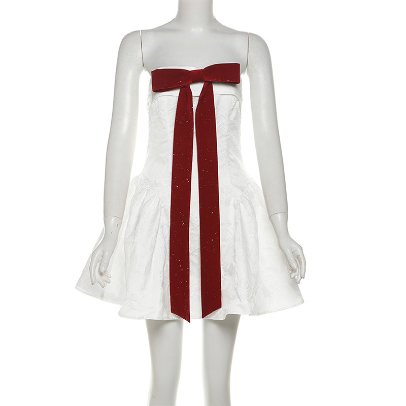 Christmas Off-Shoulder Bow Ribbon Dress