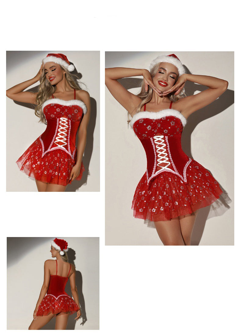 3-Piece Velvet & Snowflake Tulle Christmas Dress Set