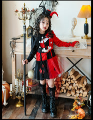 Kids Girls Clown Witch Set Coat skirt Hat socks Halloween Dance Cosplay Dresses