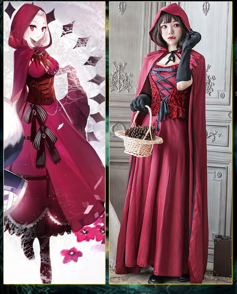 Red Riding Hood Cosplay Vampire Cape Shawl Halloween Dress