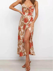 Beach Halter Dress With Printed Bow