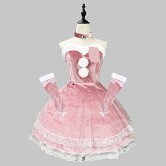 Christmas Role Play Party Women Lady Red Pink Lolita Suit