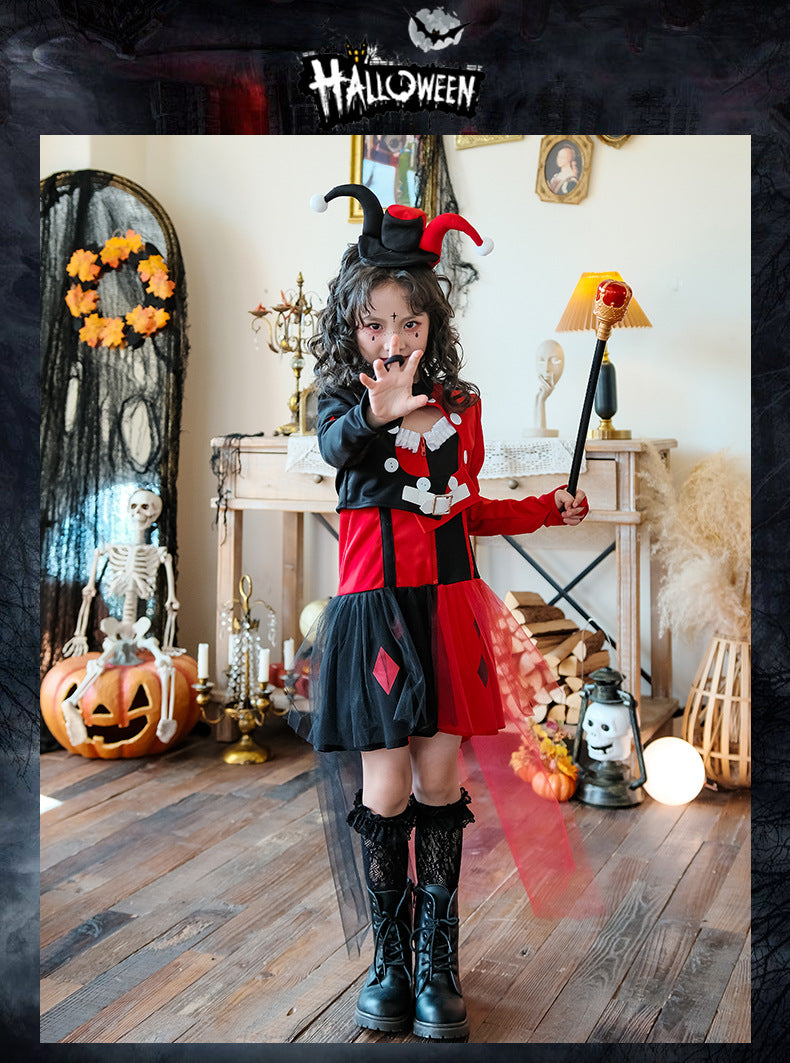 Kids Girls Clown Witch Set Coat skirt Hat socks Halloween Dance Cosplay Dresses