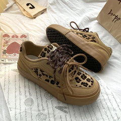 Casual Leopard Print Lace-Up Sneakers