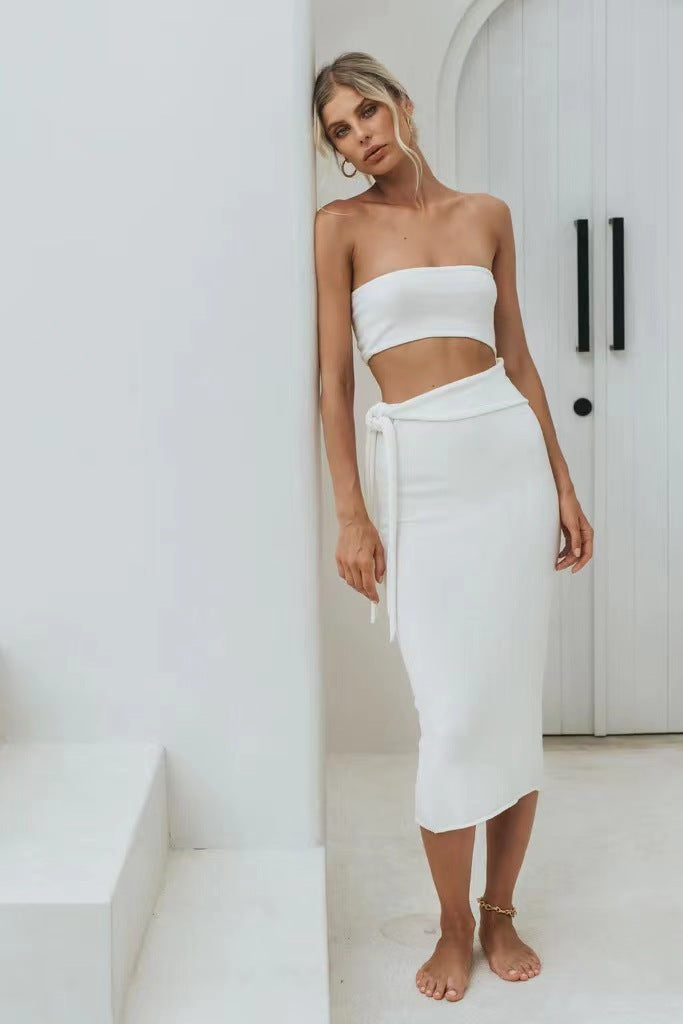Hollow Backless Strapless Knitted Midi Dress