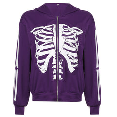 Skeleton Print Zip-Up Jacket