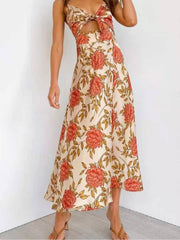 Beach Halter Dress With Printed Bow