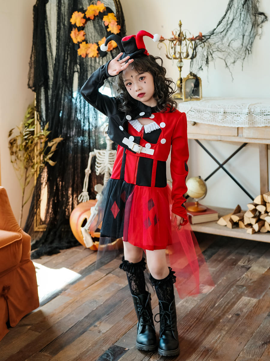 Kids Girls Clown Witch Set Coat skirt Hat socks Halloween Dance Cosplay Dresses