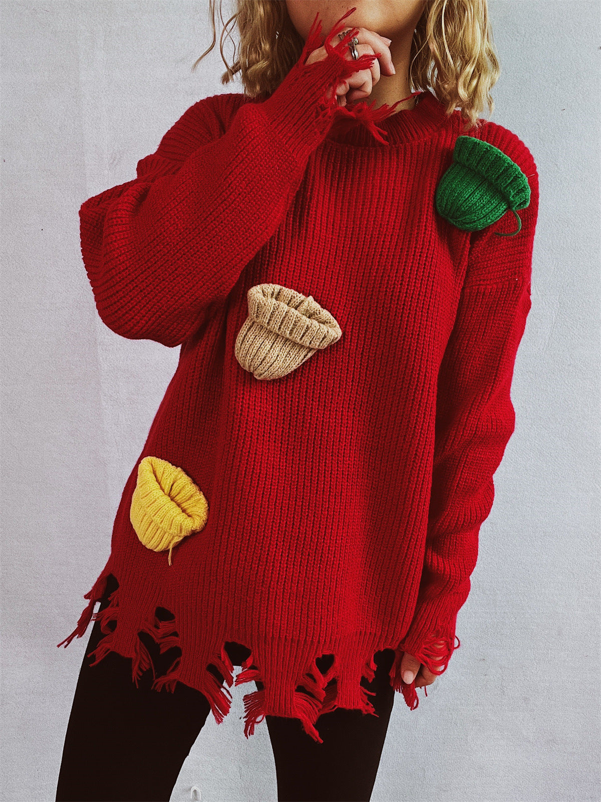 Christmas Long Sleeve Crewneck Chunky Knit Sweater