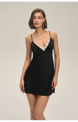 Lace splicing sexy sexy suspender skirt strap low-cut dress