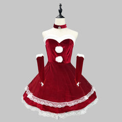 Christmas Role Play Party Women Lady Red Pink Lolita Suit