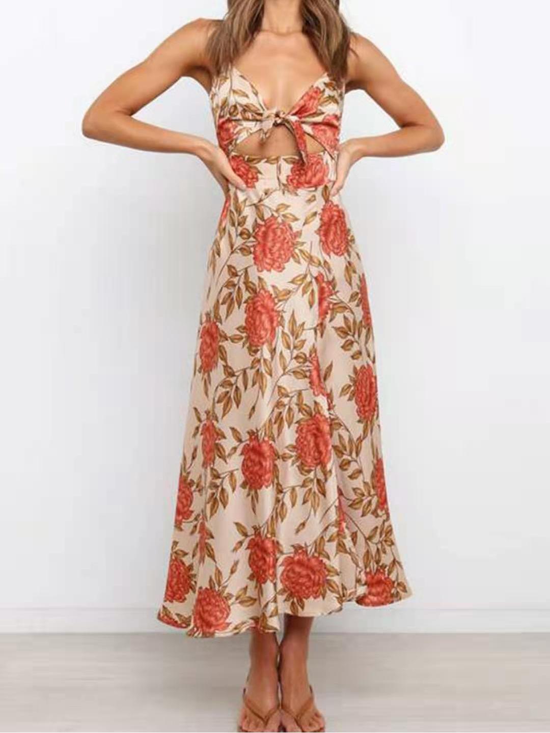 Beach Halter Dress With Printed Bow
