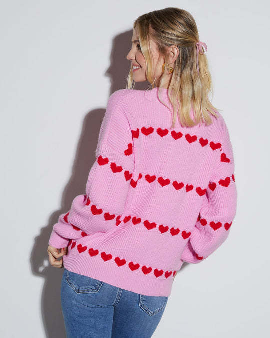 Christmas Heart Pattern Crewneck Long Sleeve Sweater