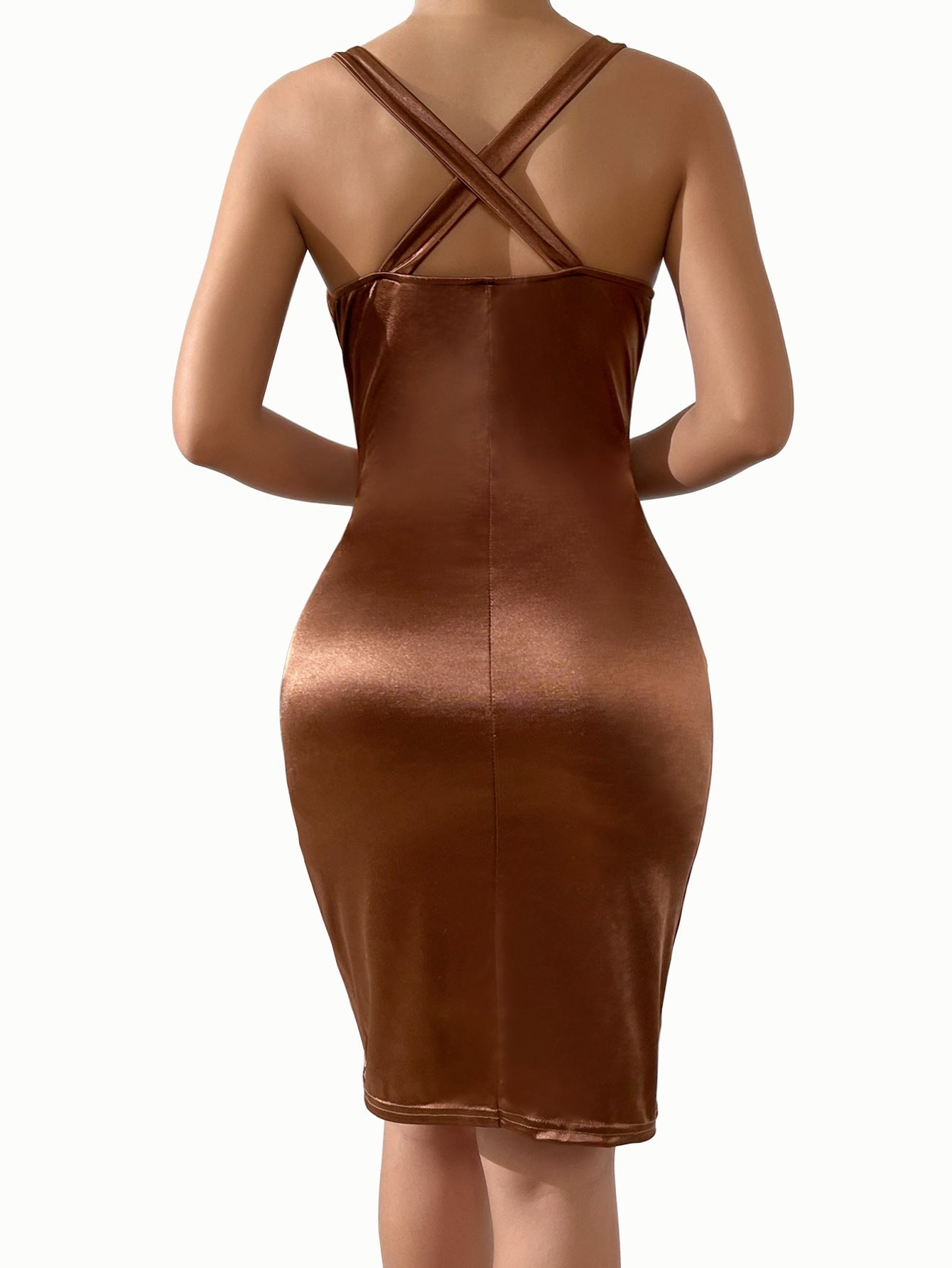 Deep V-Neck Open Back Pleated Dress