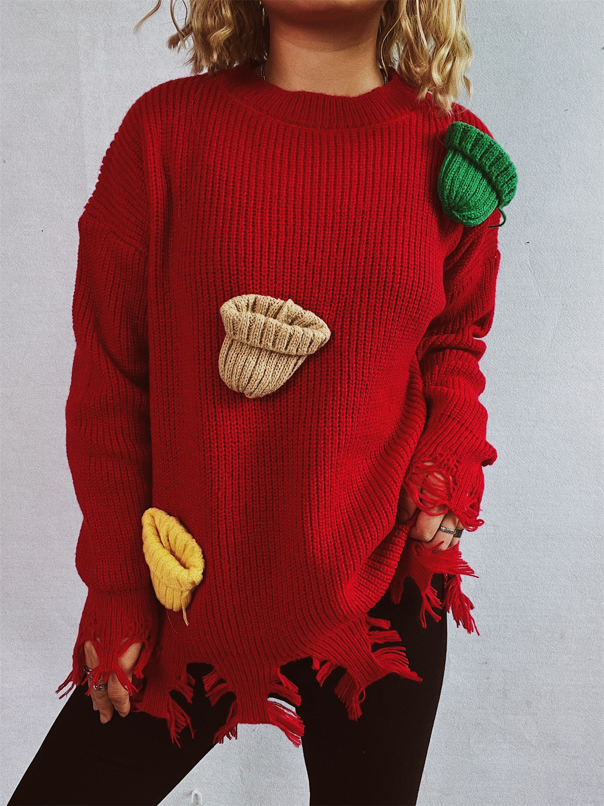 Christmas Long Sleeve Crewneck Chunky Knit Sweater