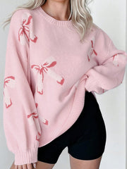 Christmas Bow Round Neck Long Sleeve Sweater