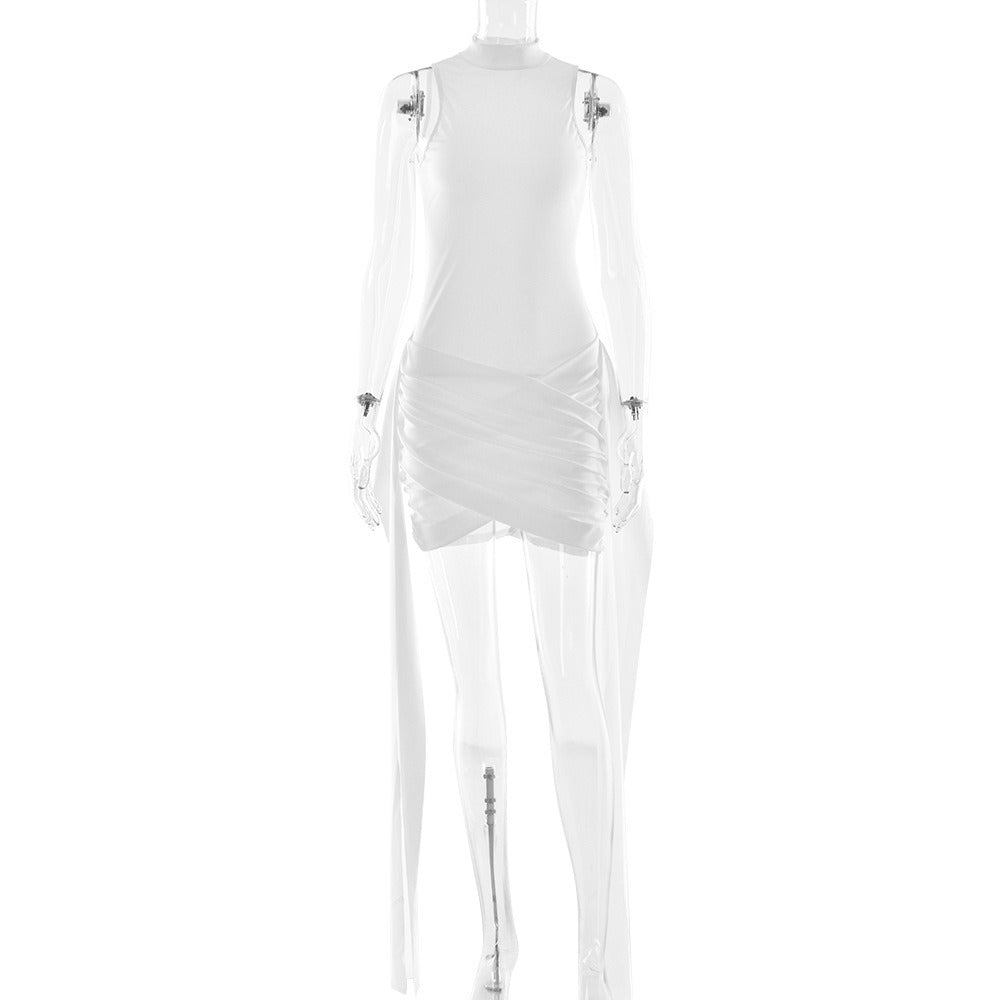 Round Neck Sleeveless Hip-Wrapped Tie Dress