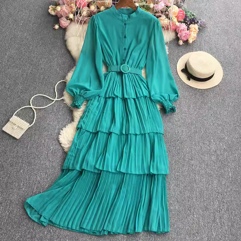 A-line Long Sleeve Tiered Dress