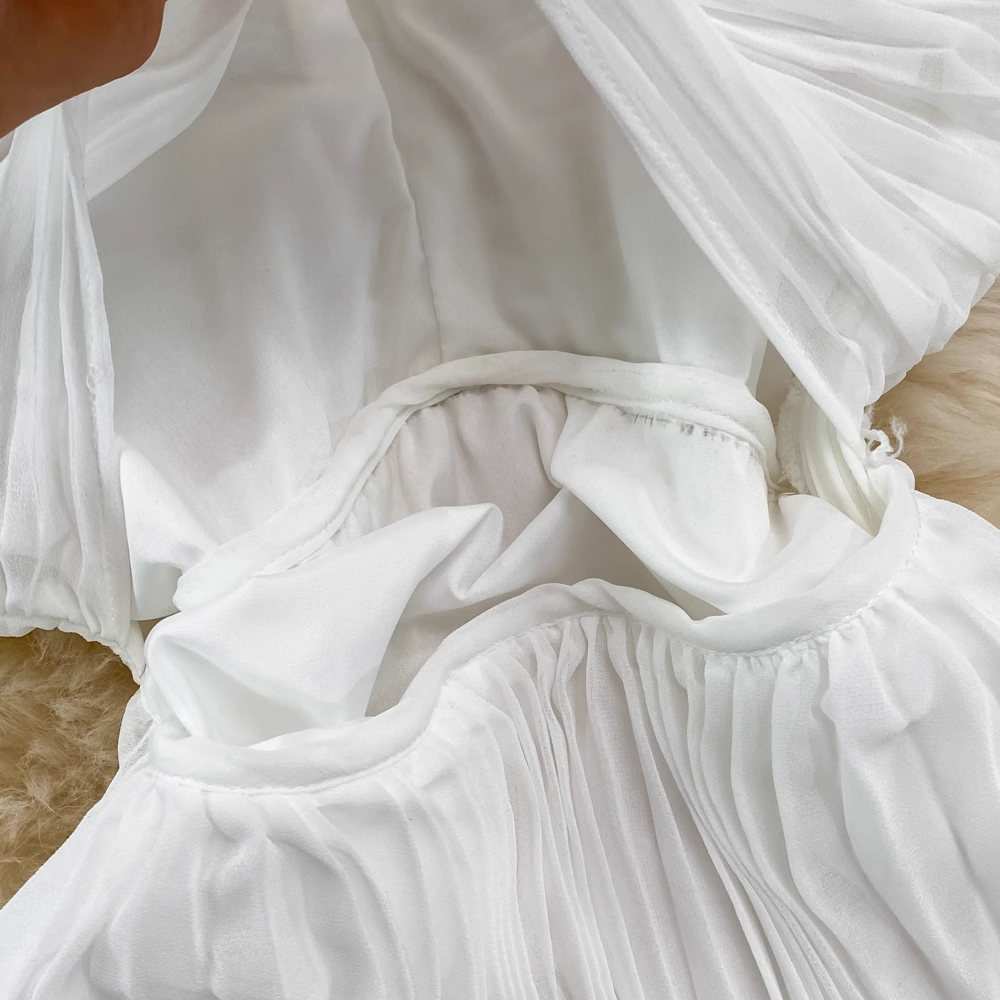 V-neck A-line pleated dress Women's summer dress