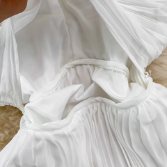 V-neck A-line pleated dress Women's summer dress