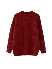 Loose and lazy knitted retro twist New Year and Christmas burgundy sweater