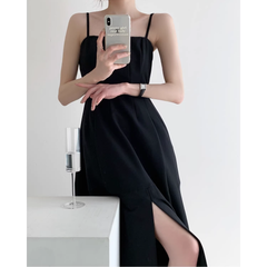 Vestido negro con abertura y tirantes para mujer