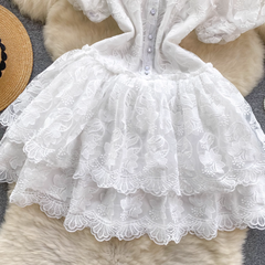 Embroidered princess dress with sweet ruffles and temperament dress