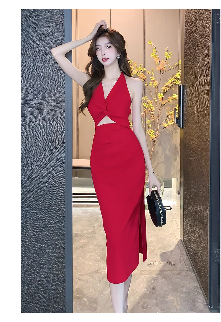 Women's twist halter neck dress