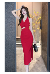 Women's twist halter neck dress