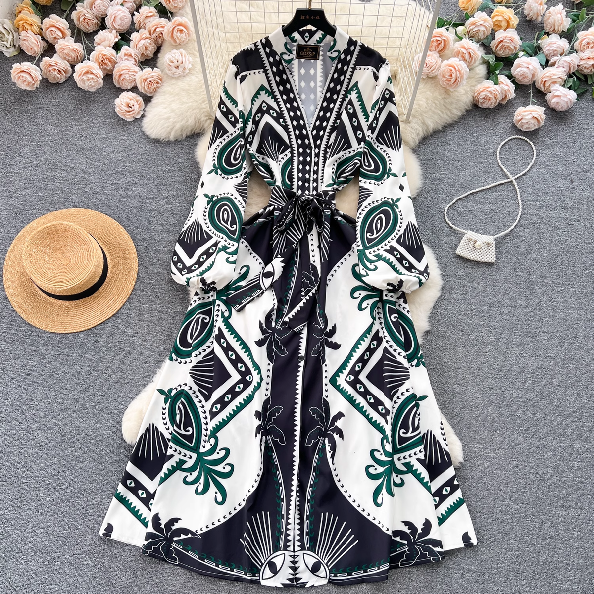 Bow Tie Printed Maxi Dress