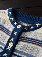 Women's striped color block sweater knitted cardigan